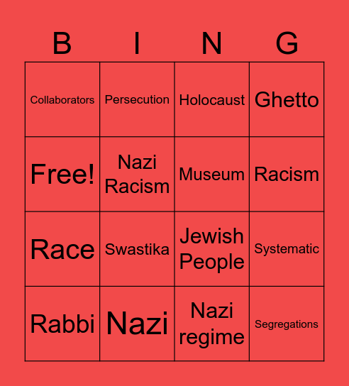 Holocaust Definitions Bingo Card