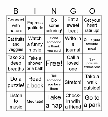 Mental Health Bingo! Bingo Card