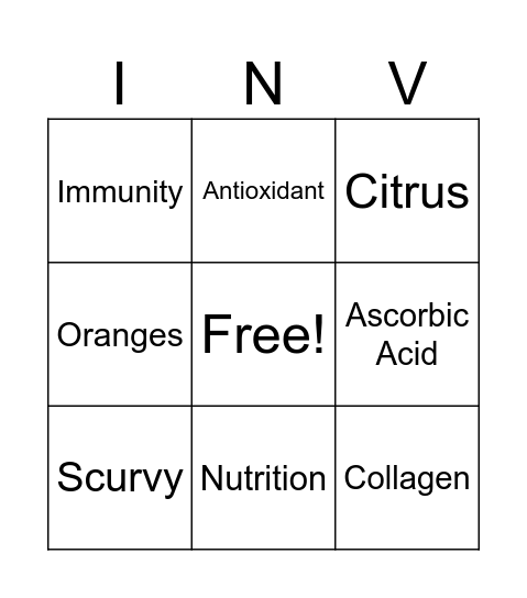 Vitamin C Bingo Card