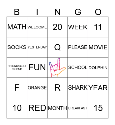 Sign Language Bingo Card