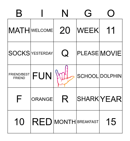 Sign Language Bingo Card