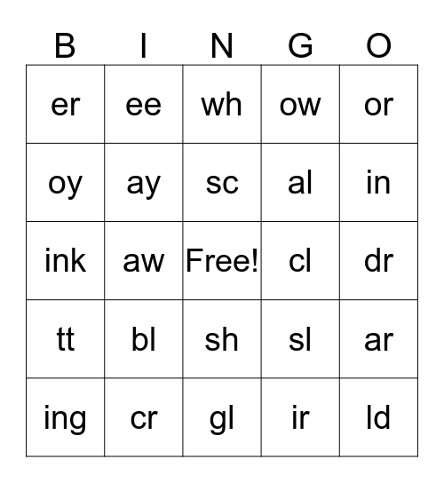 Letter Blends Bingo Card