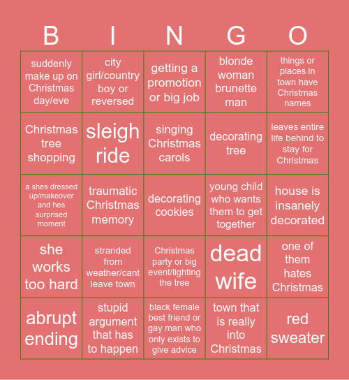 hallmark Christmas movies Bingo Card