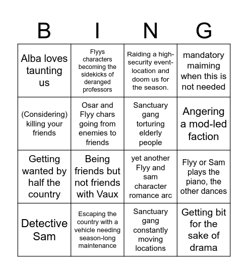 Sanctuary gang canon events Bingo Card