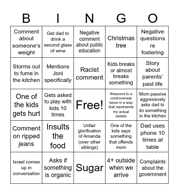 Birthday Dinner Bingo Card