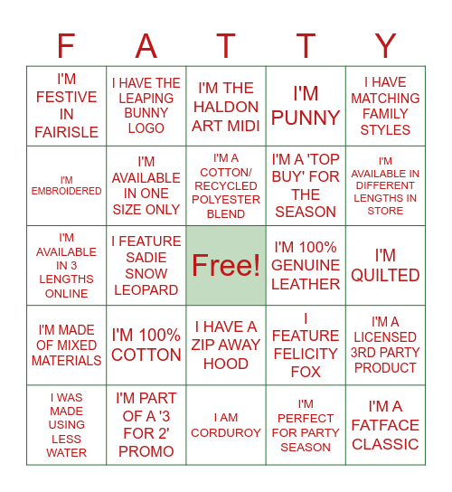 FatFace Holiday Hunt🎄 Bingo Card