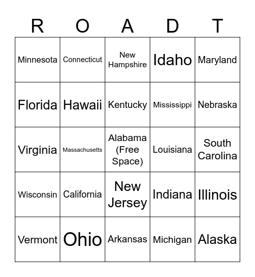 License Plate Bingo 5x5 Bingo Card