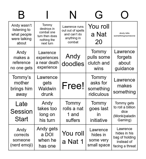 Untitled Bingo Card