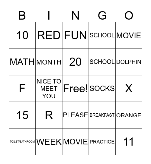 Sign Language Bingo Card