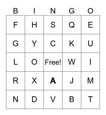 Uppercase letters Bingo Card