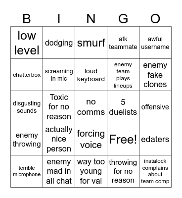 Valorant Bingo Card