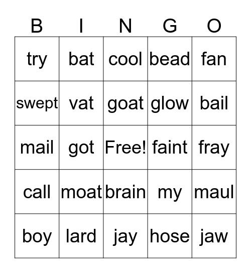 Vowel Blend Bingo Card