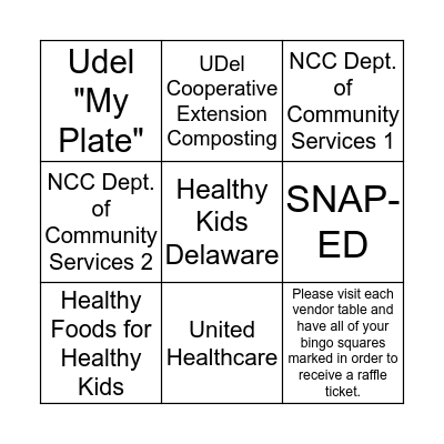 Community Dinner Bingo Card