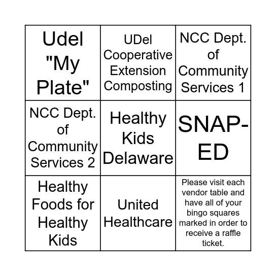 Community Dinner Bingo Card