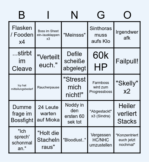 Mantra Shitter Bingo Card