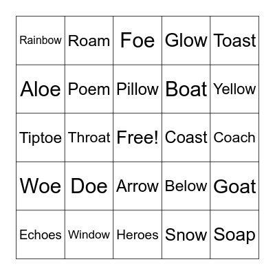 OA, OE, and OW Vowel Teams Bingo Card