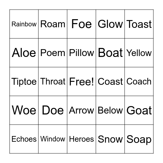 OA, OE, and OW Vowel Teams Bingo Card