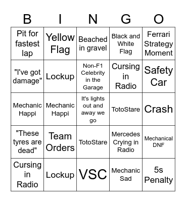 F1 Bingo Card