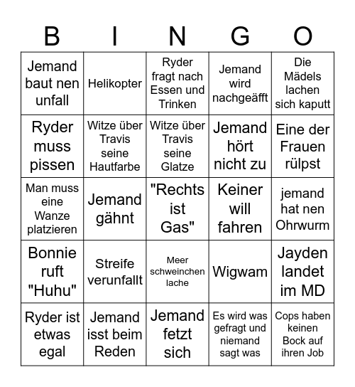 BSR Bingo Card