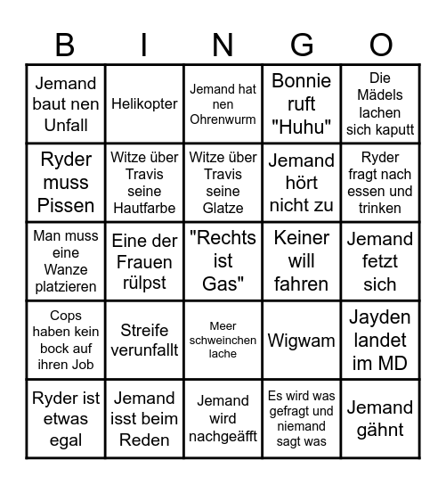 BSR Bingo Card