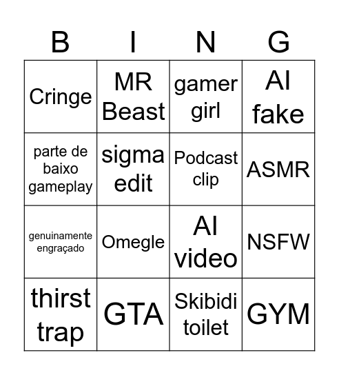 yt shorts Bingo Card