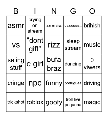 tiktok live bingo Card