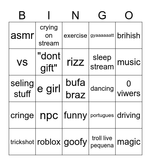 tiktok live bingo Card
