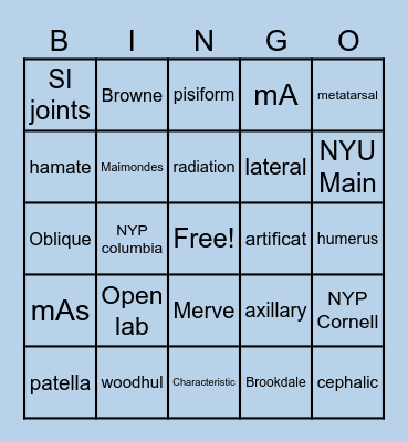 RAD TECH BINGO ! Bingo Card