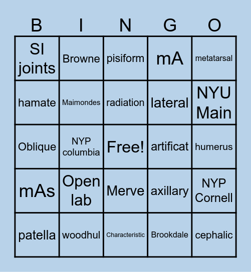 RAD TECH BINGO ! Bingo Card