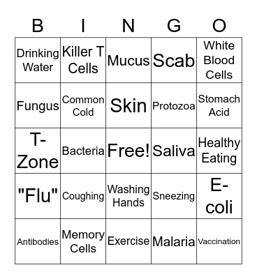 Disease Prevention Bingo Card