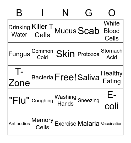 Disease Prevention Bingo Card