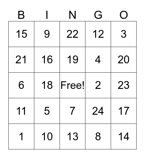 TEAM TIME BINGO Card