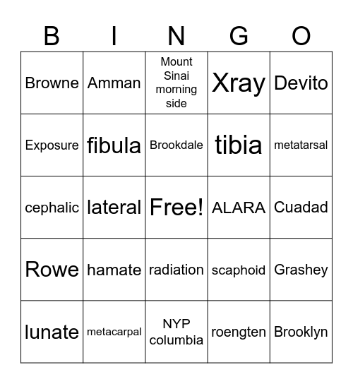 RAD TECH BINGO Card