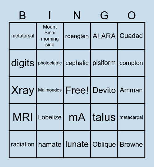 RAD TECH BINGO Card