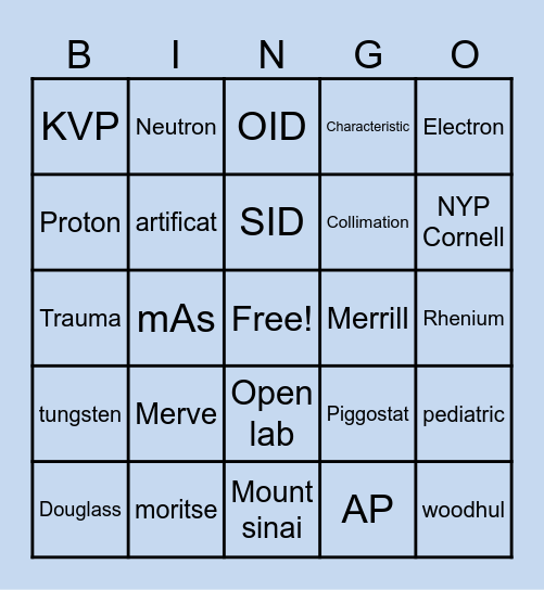 RAD TECH BINGO Card