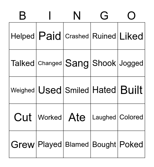 Verb bingo Card