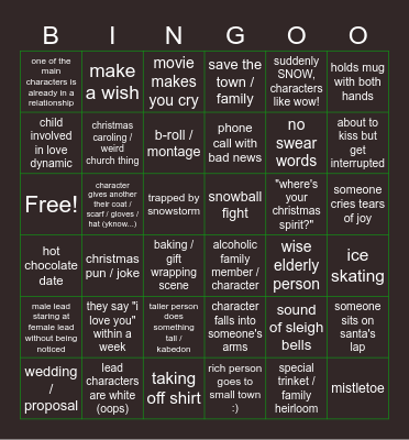 Christmas Movie Tropes Bingo Card