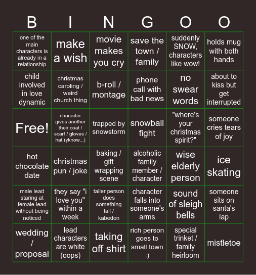 Christmas Movie Tropes Bingo Card