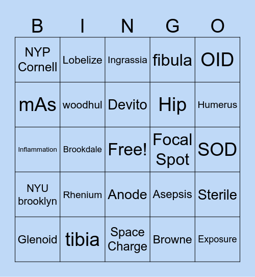 RAD TECH BINGO Card