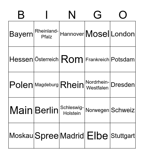 Erdkunde-Bingo Card