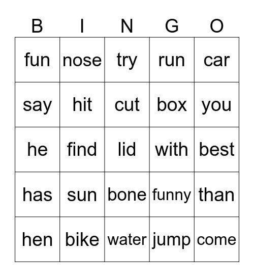 Spelling Bee Bingo Card