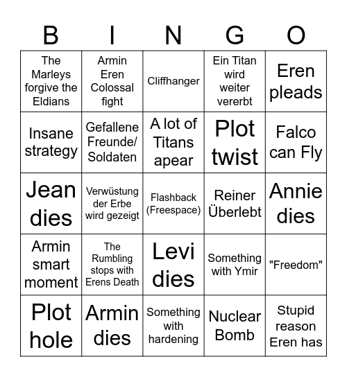 Aot Bingo Card