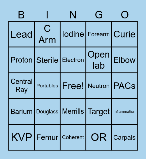 RAD TECH BINGO Card