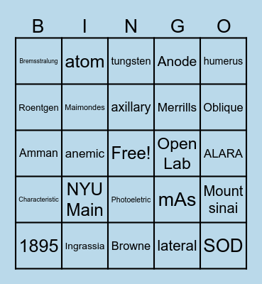 RAD TECH BINGO Card