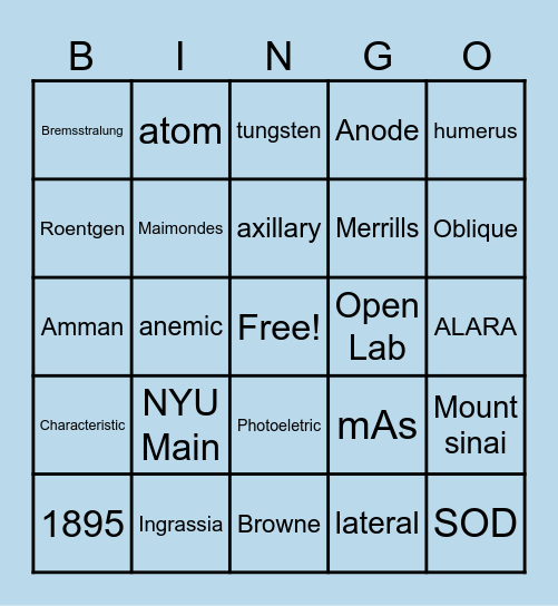 RAD TECH BINGO Card