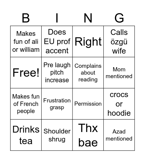 Fulvia Bingo Card