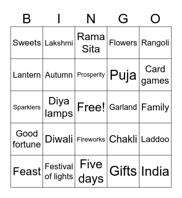 Diwali Bingo Card