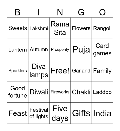 Diwali Bingo Card