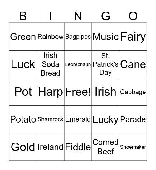 St. Patrick's Day Bingo Card