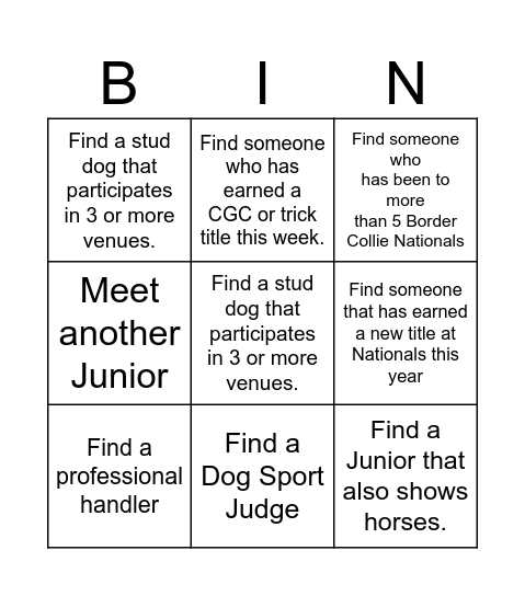 Junior Bingo Card